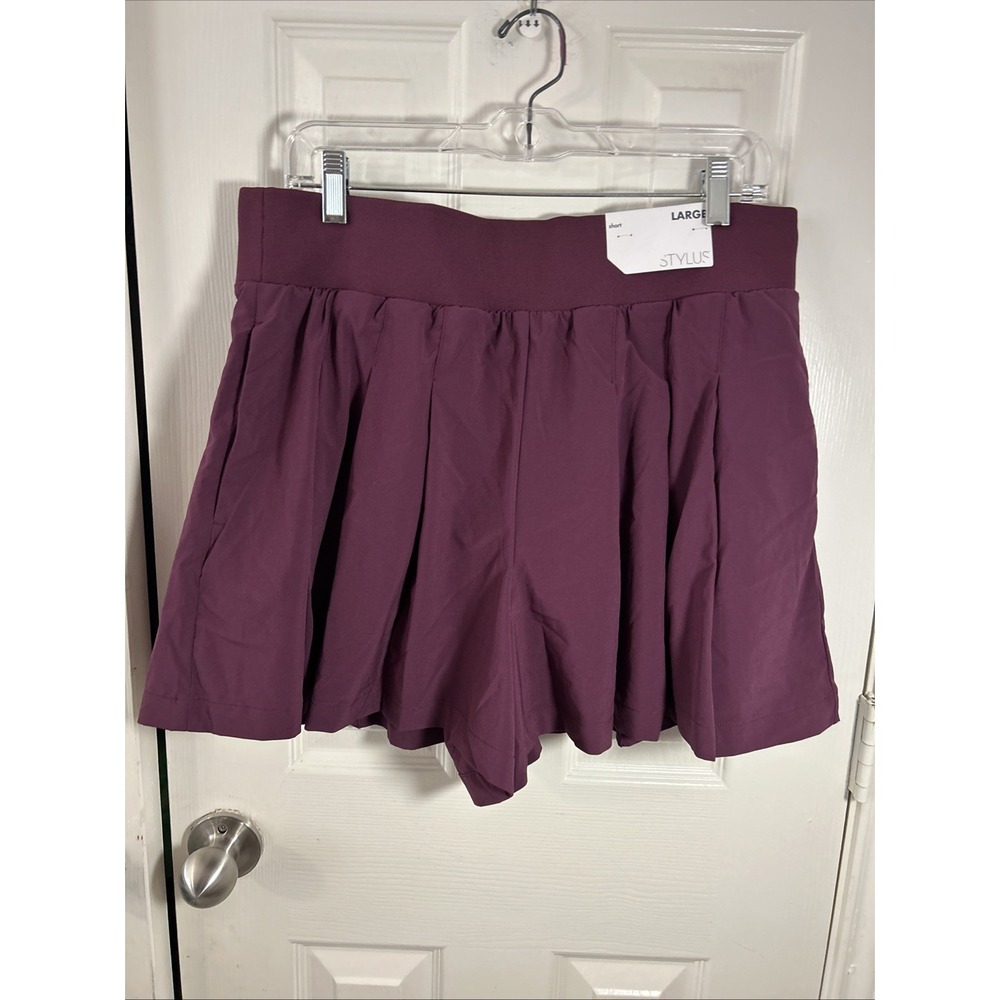 Stylus‎ Womens Plum Purple Skort Size L Elastic Waist, Pockets NWT